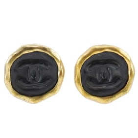 Vintage CHANEL Coco Mark Earrings, Gold Plated, 1995, Black, 95 Pieces, Approx. 23.1g, Women's