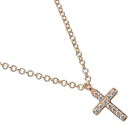 Tiffany & Co. Mini Cross Necklace in 18K Pink Gold with Diamonds, Approx. 1.9g