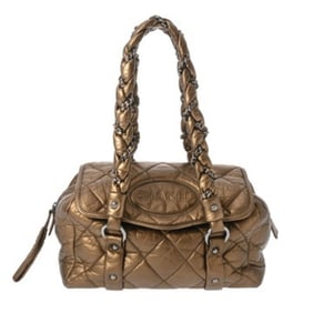 Pre-owned CHANEL Matelasse Chain Boston Bag, Gold, Women's Lambskin, AB Grade, Ginzo