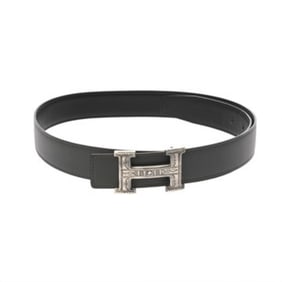 HERMES H Belt with Touareg Buckle, Size 85, Black/Gray, C Stamp (circa 1999), Men's Box Calf Leather