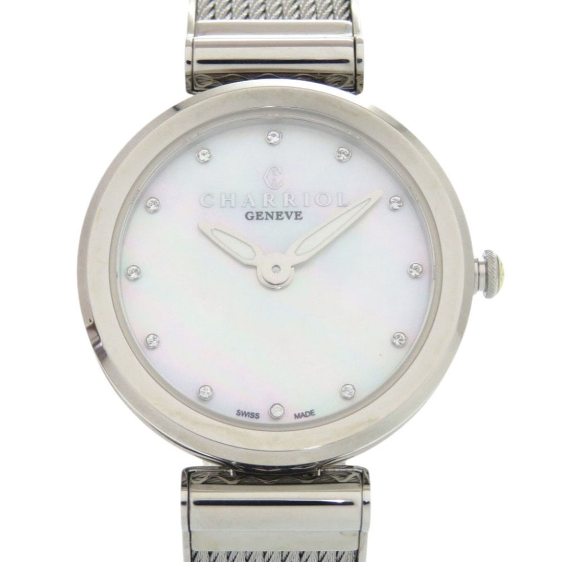 Unused Charriol FOREVER WATCH FE32.101.000 Stainless Steel White Shell Dial Quartz Wristwatch 1439: --- Catalog ---Category: SizeWrist Size: 16.5cm / 6.49''Case Diameter: 32mm / 1.26''Category: DesignType: WristwatchGender: WomenDisplay: AnalogColor (Dial): White shellMaterial (Band): Stainless stee
