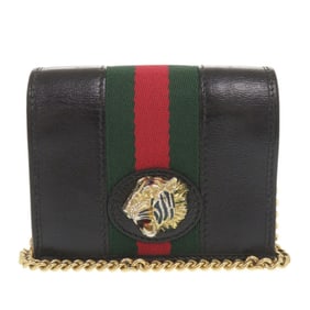 Gucci Raja 573790 Leather Black Bifold Wallet with Chain, 1114 GUCCI