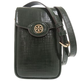 Unused Tory Burch Robinson Crosshatched Phone Crossbody Bag 158824 in Green Embossed Leather