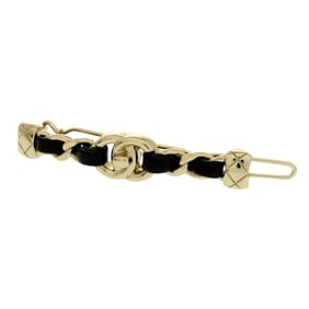 Like new Chanel Matelasse Turnlock Coco Mark B21 Gold Metal Leather Hairpin Hair Accessory 1572