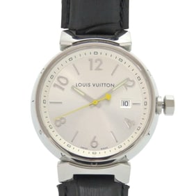 Louis Vuitton Tambour Q111E Stainless Steel Leather Silver Quartz Watch 1507 LOUIS VUITTON