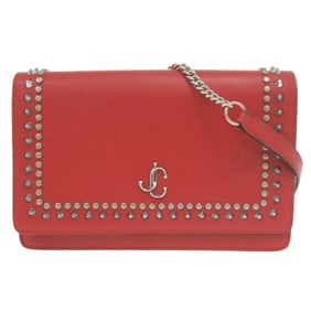 Jimmy Choo Varenne Studded Leather Red Chain Wallet Shoulder Bag (Red) 0812 JIMMY CHOO