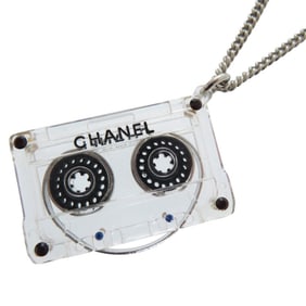 CHANEL Cassette Tape Rhinestone Necklace, Plastic, Clear, 1434