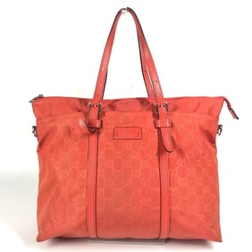 GUCCI 387067 GG Logo Tote Bag, Handbag, Shoulder Nylon, Men's/Women's, Orange