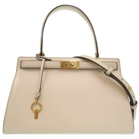 Like new Tory Burch Lee Radziwill double handbag in beige leather, size 0829.