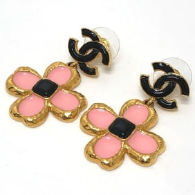 CHANEL L23 Coco Mark Flower Jewelry Earrings/Piercings, Metal, Women's, Pink x Black and Gold, Like