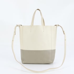 Celine Vertical Cabas Small Leather 2-Way Tote Bag Shoulder Gray Women's