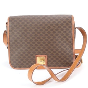 Celine Macadam Leather Shoulder Bag/Crossbody Bag in Brown with Gold Hardware for Women