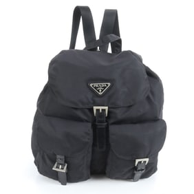 Prada Tessuto nylon triangle logo leather backpack shoulder bag in black for women