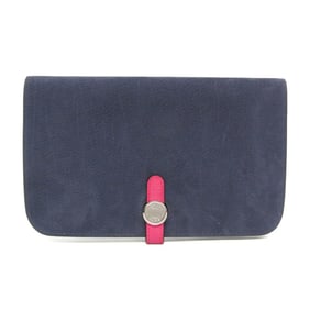 Hermes Dogon GM Men,Women Leather Long Wallet (bi-fold) Navy,Pink