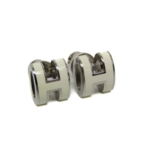 Hermes Pop H Mini H608002FP49 Lacquer,Metal Stud Earrings Silver,White