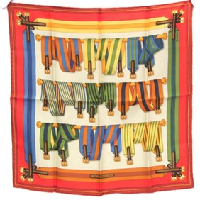 Hermes Carres 40 ECURIES Women's Silk Scarf Green,Orange,Red Color