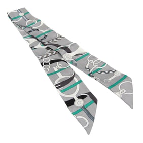 Hermes Twilly Equestre Women's Silk Scarf Gray