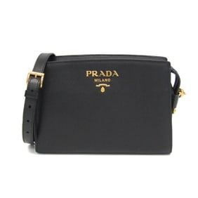 Prada 9Y19AU PELLETTERIA Women's Leather Shoulder Bag Black