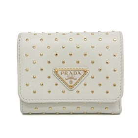Prada Triangle Logo Mini Studs 1MH043 Women's Leather Wallet (tri-fold) White