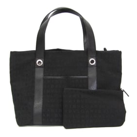 Bvlgari Logomania Women's Canvas,Leather Handbag Black