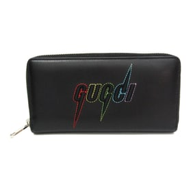 Gucci Blade Embroidery 597677 Men,Women Leather Long Wallet (bi-fold) Black