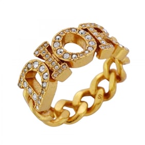 Christian Dior Ring, GP Plated Rhinestone Gold, Size 8.5, Women's