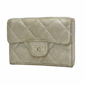 Chanel Matelasse Tri-fold Wallet, Lambskin, Silver, Women's