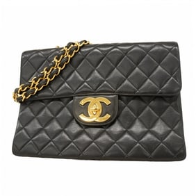 Chanel Shoulder Bag, Large Matelasse, Double Chain, Lambskin, Black, Women's