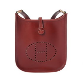HERMES Evelyn TPM Rouge H (F stamp, circa 2002) Women's Box Calf Shoulder Bag, AB Rank, Pre-owned,