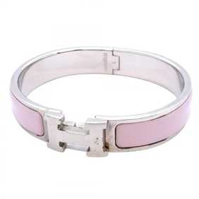 Hermes Click Clack PM Bangle, Metal, Silver, Pink, Women's