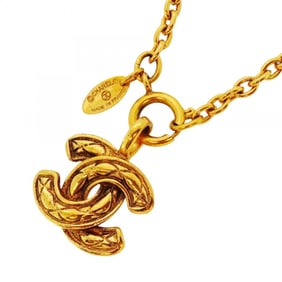 Chanel Coco Mark Matelasse Necklace, GP Plated, Gold, Women's