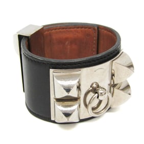 Hermes Collier De Chien Leather,Metal Bangle Silver,Black