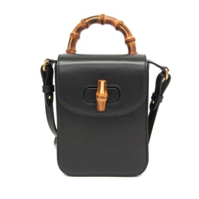 Gucci Bamboo 702106 Women's Leather Backpack,Handbag,Shoulder Bag Black