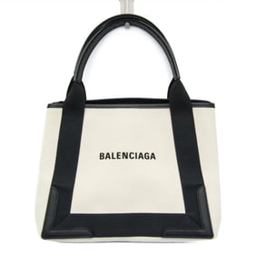 Balenciaga Navy Cabas S 339933 Women's Canvas,Leather Handbag Black,Off-white