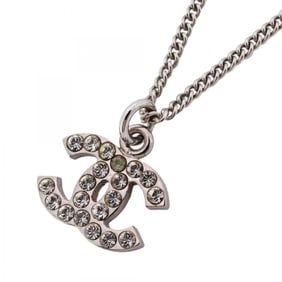 Chanel Coco Mark Metal Rhinestone Silver Necklace for Women