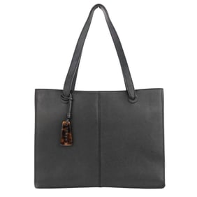 CHANEL Leather Tote Bag with Logo Charm, Black, Women's