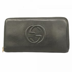 Gucci Soho Long Wallet 291102 Leather Black Champagne Men's Women's