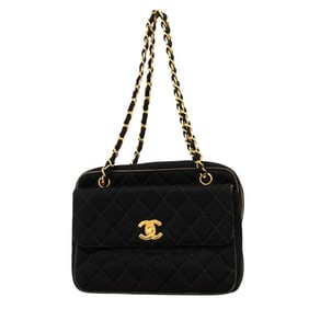Chanel Matelasse Shoulder Bag, Chain Cotton, Black, Women's