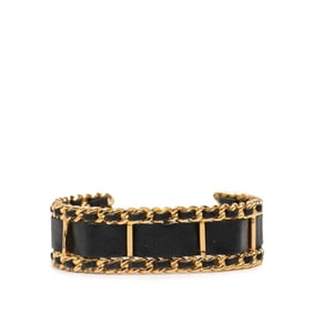 Chanel Chain Bangle in Black and Gold Plated Leather for Women