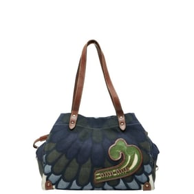 Miu Miu Miu logo flower Hana handbag tote bag in navy and multicolor leather canvas. Women's. MIUMIU
