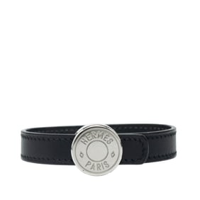 Hermes Hermès Serie Looping Bracelet in Black with Silver Hardware, Leather and Metal, Women's