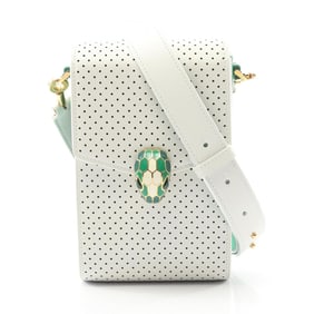 BVLGARI x CASA BLANCA Serpenti Leather Shoulder Bag, Women's, White and Green, 292333