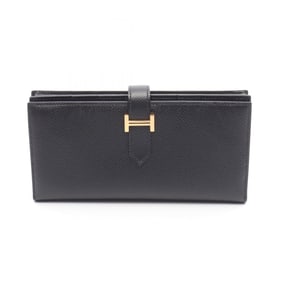 Hermes Hermès Bearn Soufflet Bifold Long Wallet, Epsom Leather, Women's, Black