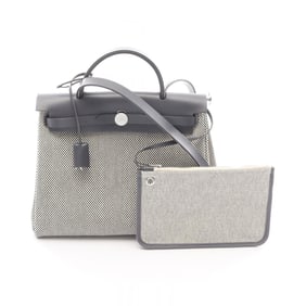 Hermes Hermès Airbag Zip PM Le Tourne Ecru Ardoise Handbag Toile Cadrille Vache Hunter Women's