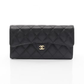 CHANEL Matelasse Bifold Long Wallet in Grained Calfskin Leather, Women's, Black, A80758