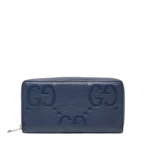 Gucci Jumbo GG Long Wallet with Round Zipper, 825958, Navy Leather, Men's, GUCCI