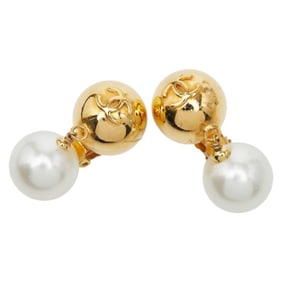 Vintage Chanel Coco Mark Swing Earrings, Gold Plated with Faux Pearls, Women's