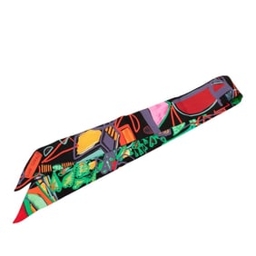 Hermès Twilly Modernisme Tropical Scarf, Black and Multicolor Silk, Women's, HERMES