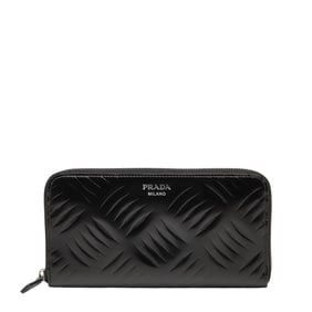 Prada logo long wallet with round zipper, black leather, men's PRADA