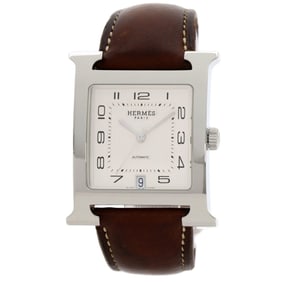 Hermès HH2.810 H Watch, Stainless Steel and Leather, Men's